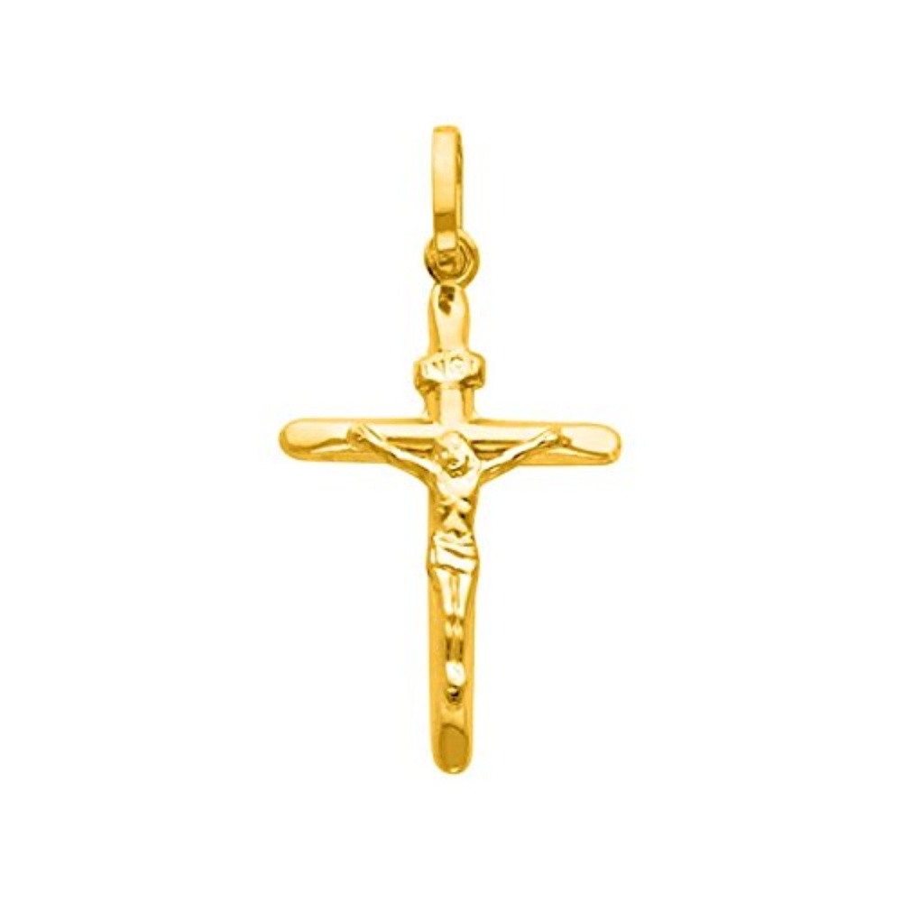 14k Yellow Gold Crucifix Cross Pendant 16" inches Figaro - Picture 13 of 14